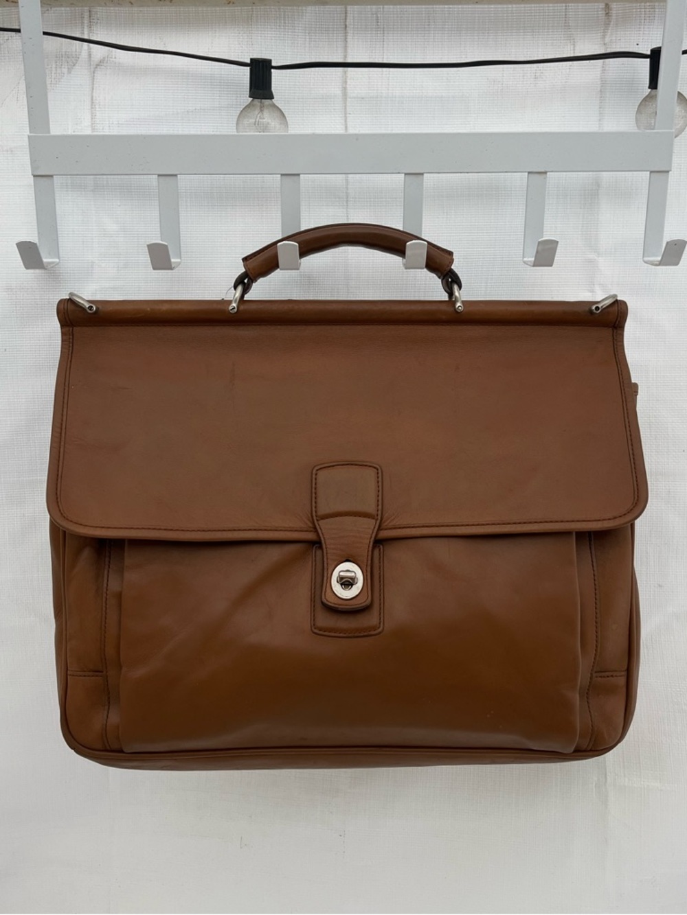Coach F06456 Vintage Barclay Saddle Brown Briefcase/Laptop Bag W/Turnlock Detail